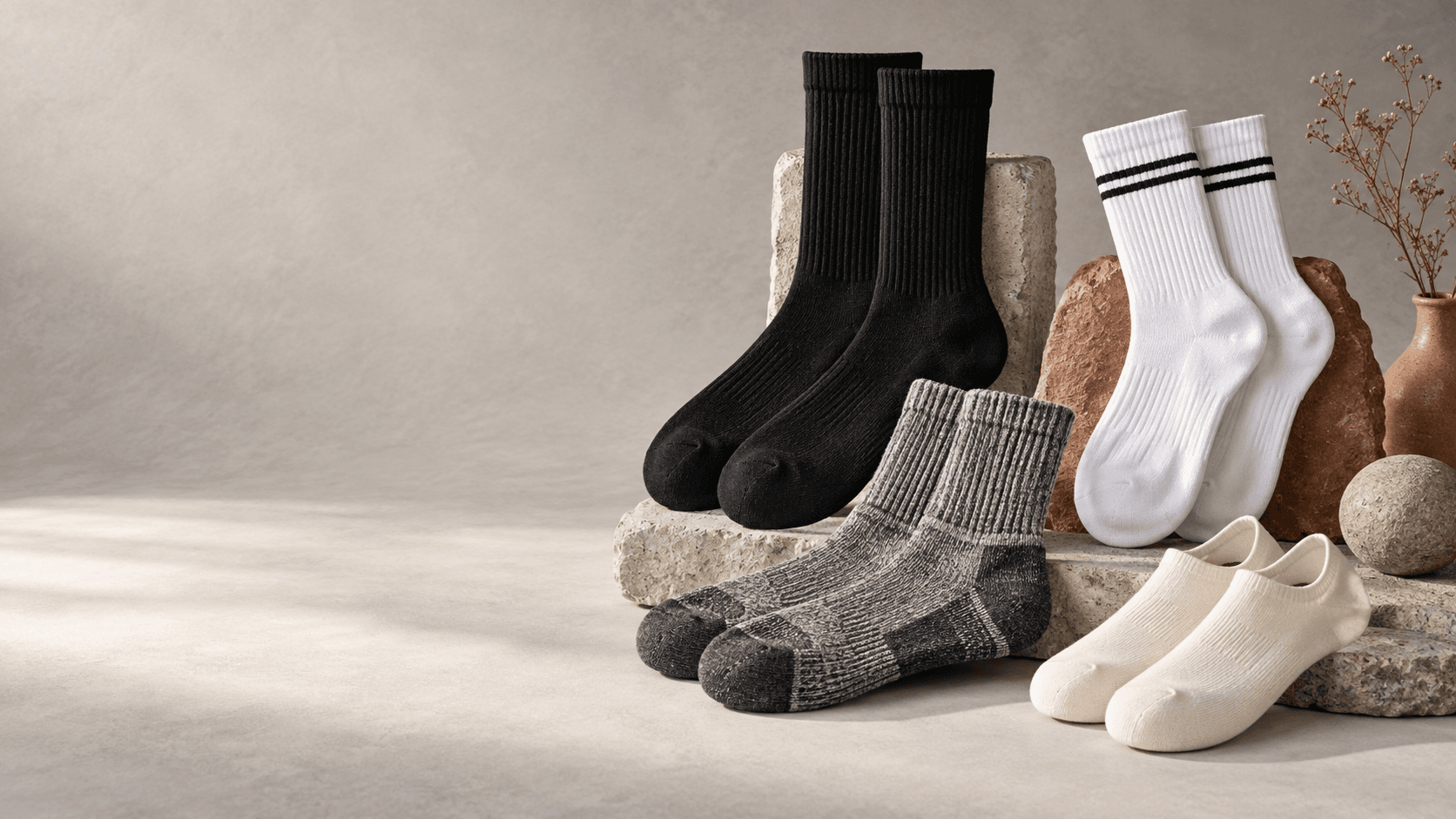 Markenfreie Auswahl verschiedener Socken als KI-Symbolbild